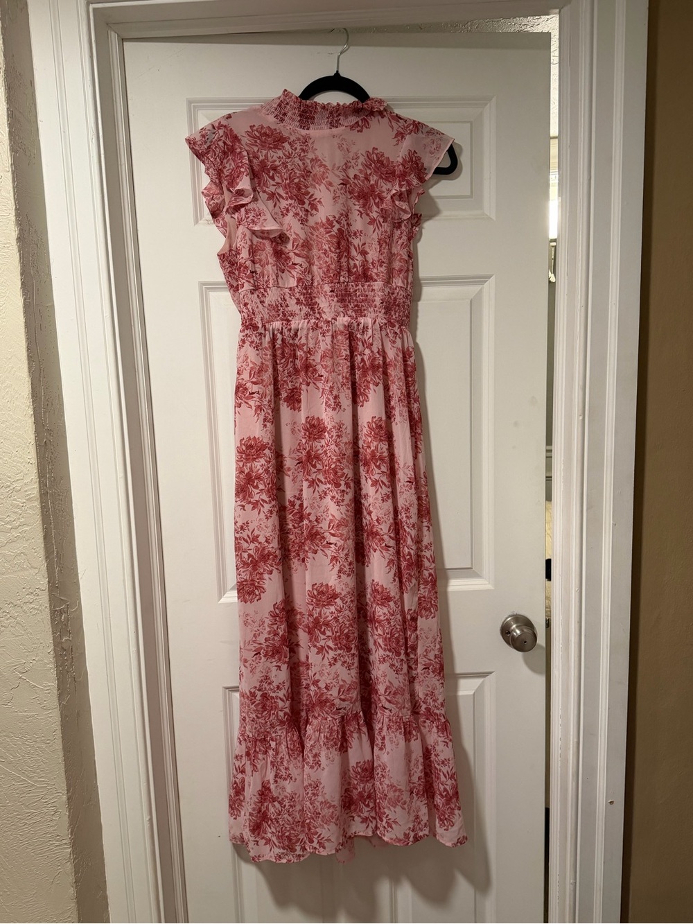 Baltic Born Pink and Red Floral Ruffle Maxi Dress